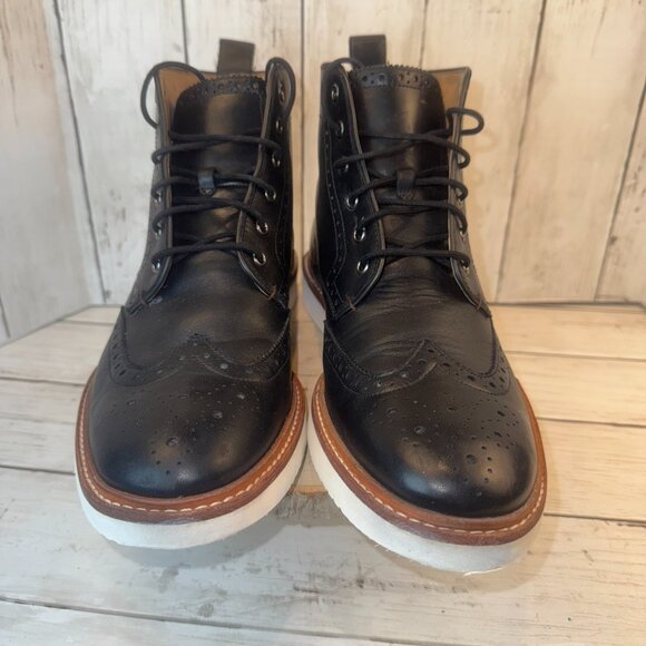 Ted Baker London Salino Black Leather Wingtip Brogue Boots US SIze 10 - Picture 3 of 11